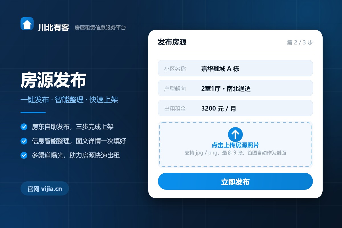 川北有客房源发布-房东一键发布房源快速上架界面